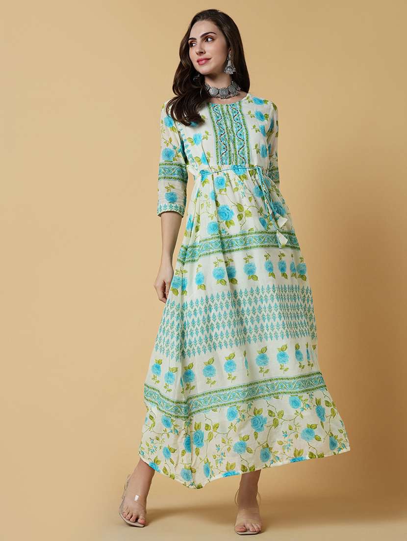 women printed three quater sleeve a-line kurta - 21550255 -  Standard Image - 4