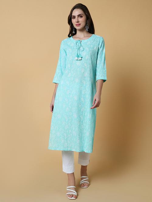 women printed three quater sleeve straight kurta - 21550260 - Standard Image - 0