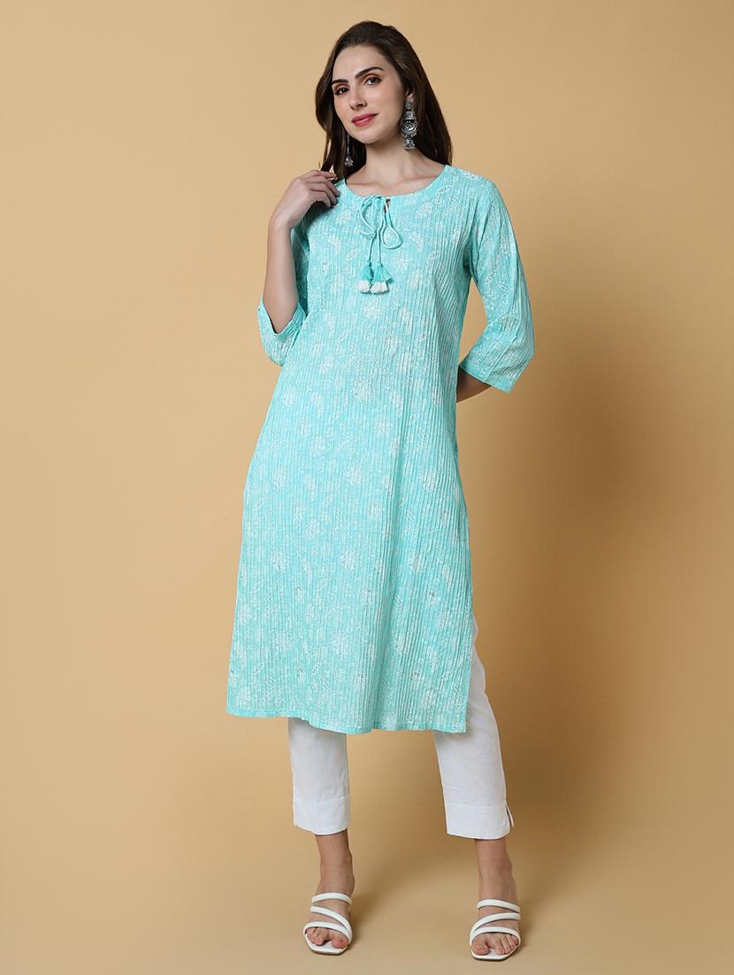 women printed three quater sleeve straight kurta - 21550260 - Standard Image - 1