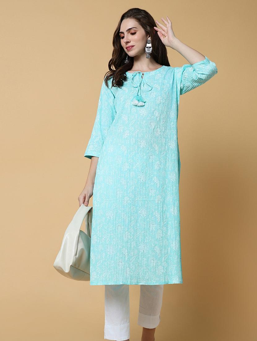 women printed three quater sleeve straight kurta - 21550260 - Standard Image - 4