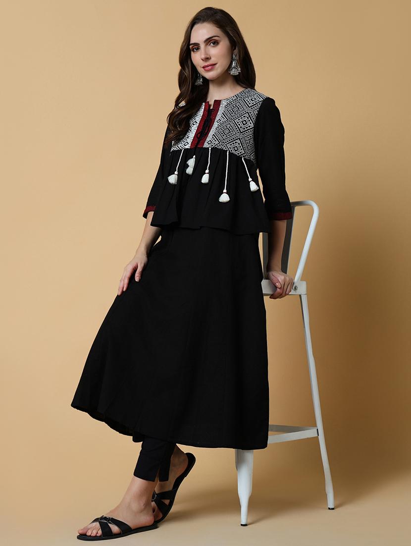 women solid a-line kurta with short printed jacket - 21550261 - Standard Image - 4