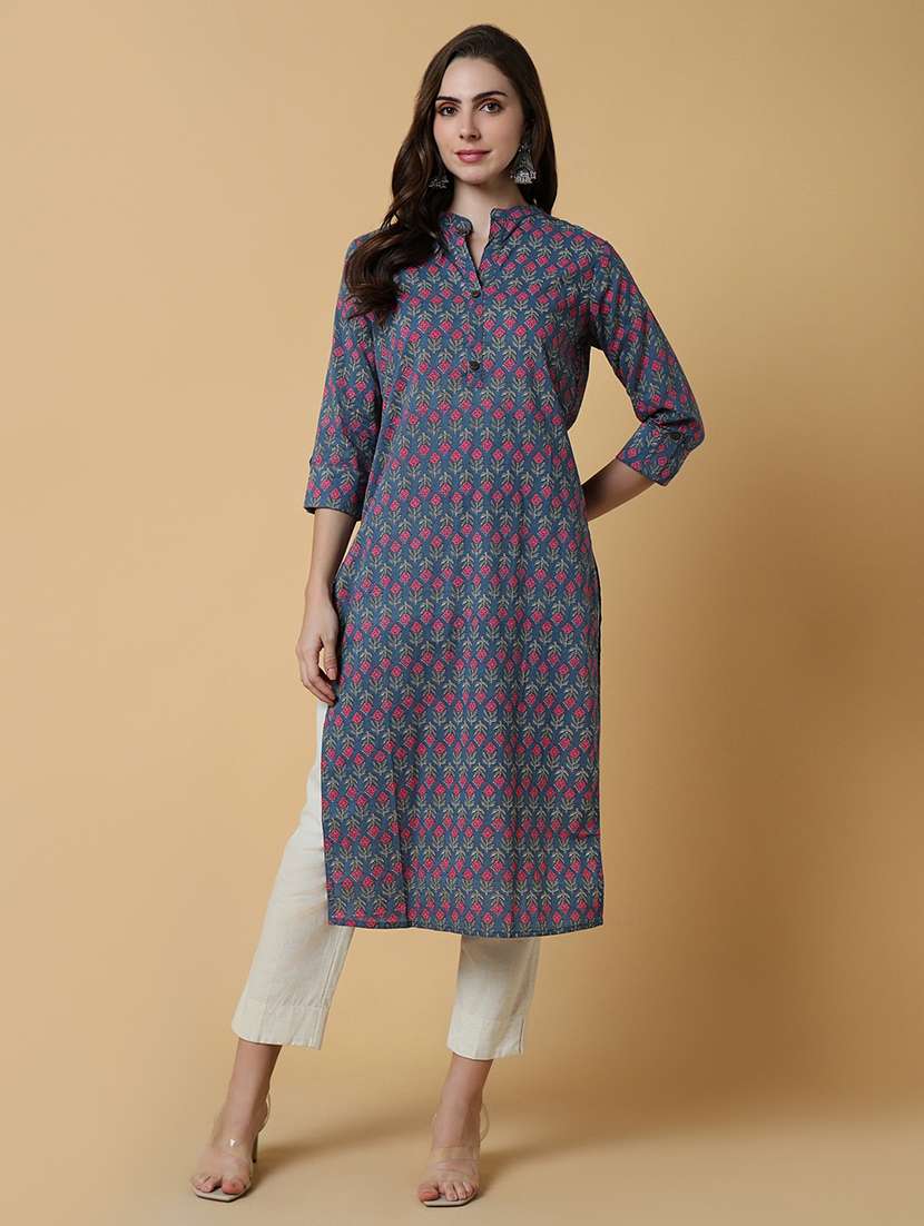 women printed three quater sleeve straight kurta - 21550263 -  Zoom Image - 0