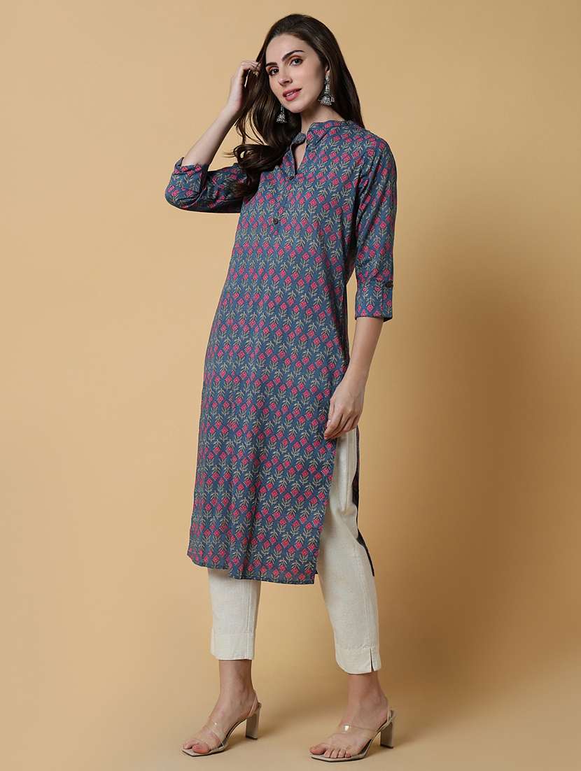 women printed three quater sleeve straight kurta - 21550263 -  Standard Image - 1