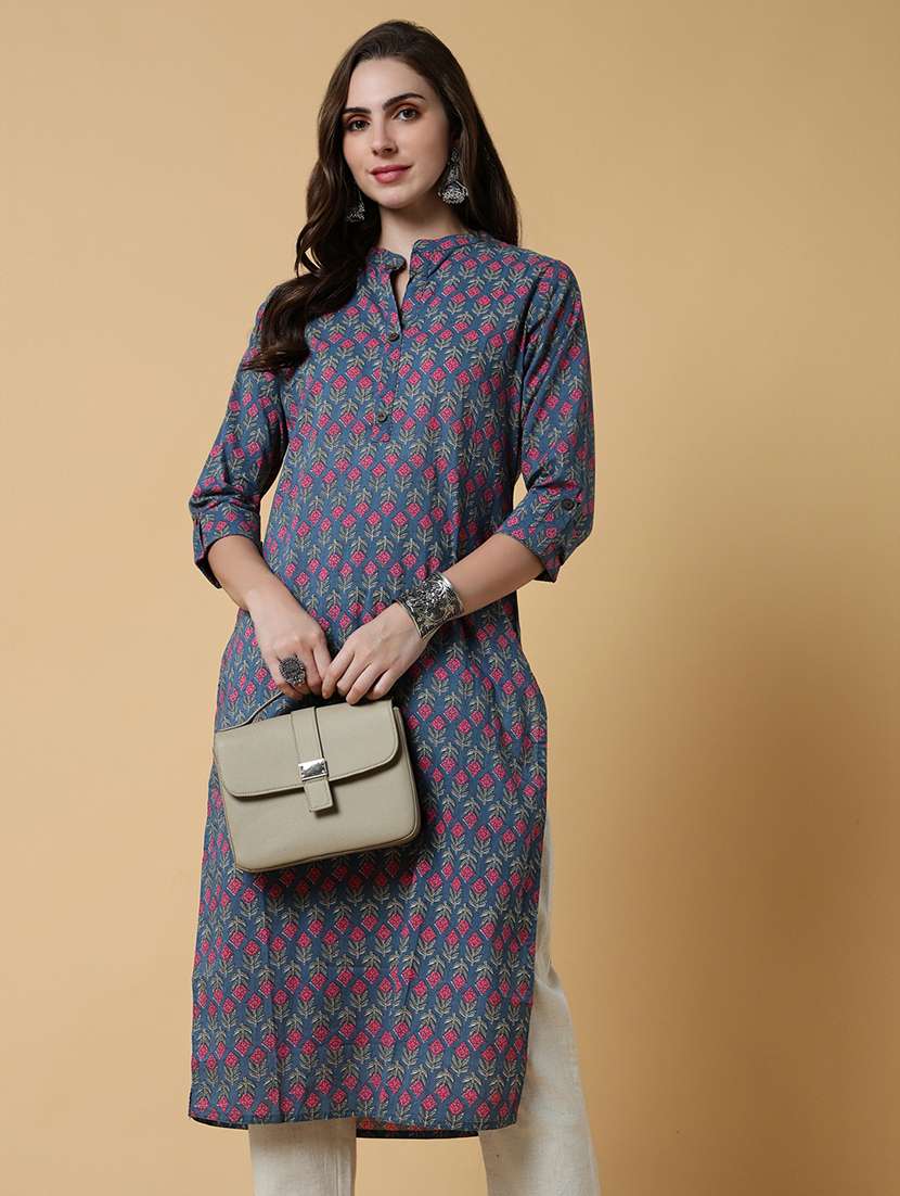women printed three quater sleeve straight kurta - 21550263 - Standard Image - 4