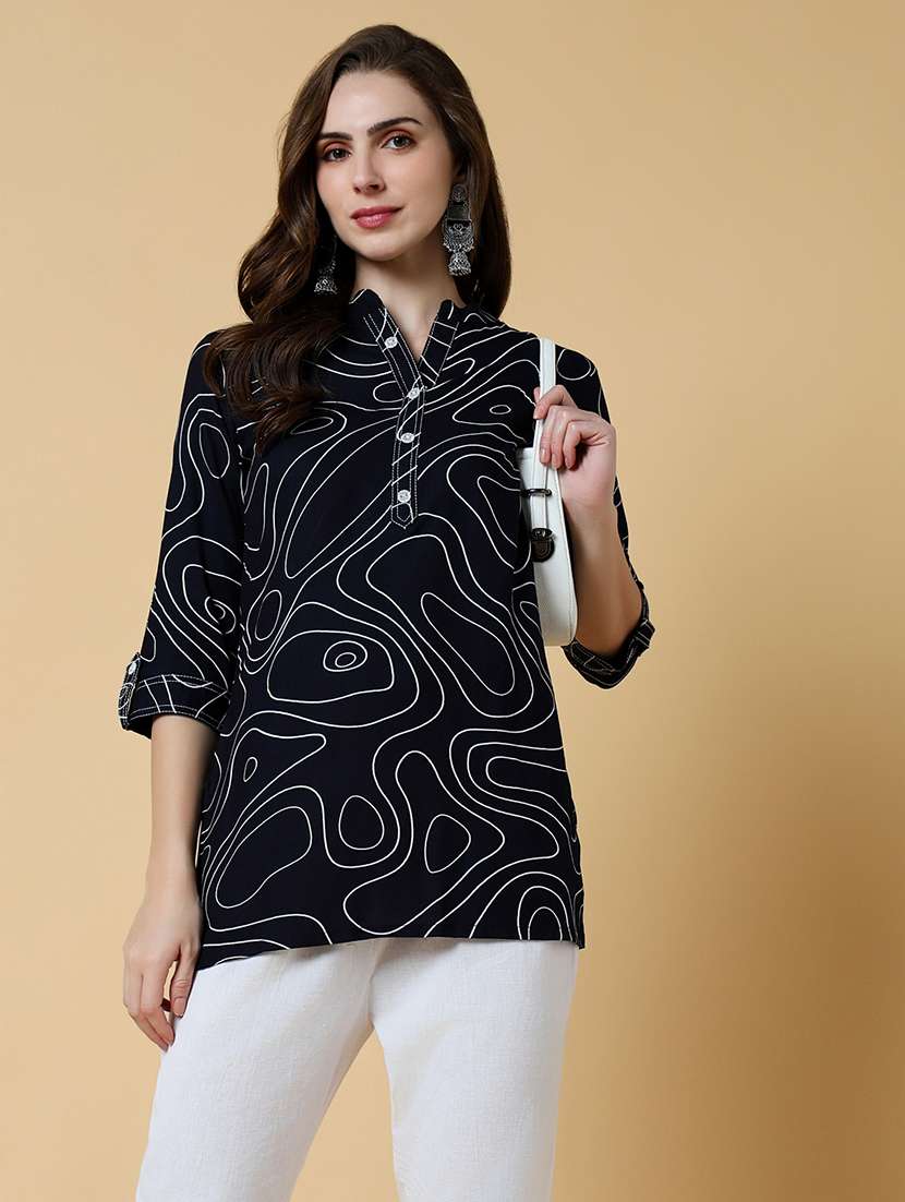 women black abstract printed straight kurti - 21550265 -  Standard Image - 1