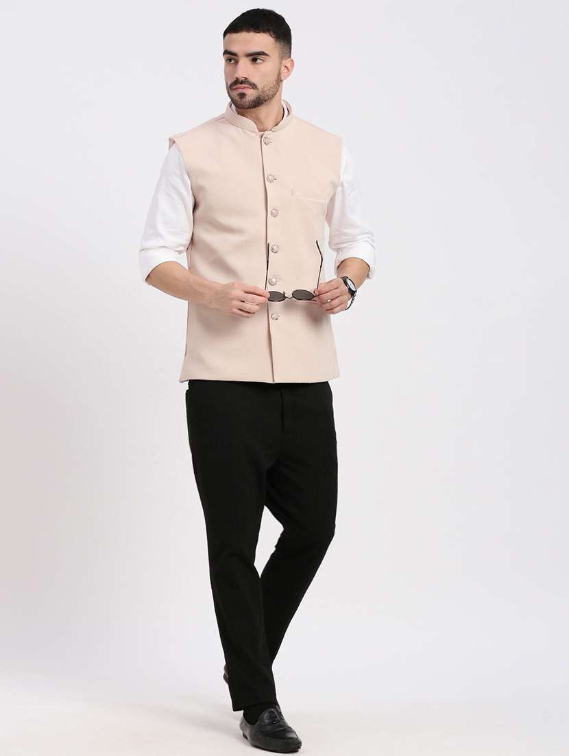 men solid mandarin neck nehru jacket - 21550271 -  Standard Image - 4