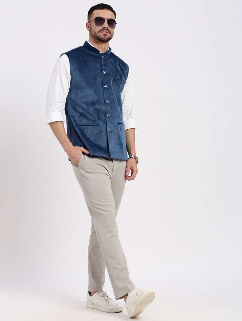 men solid mandarin neck nehru jacket - 21550272 -  Standard Image - 4