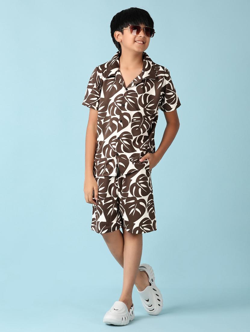 boys brown printed shorts set - 21550274 - Standard Image - 1