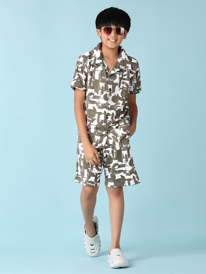 boys olive printed shorts set - 21550275 - Zoom Image - 0