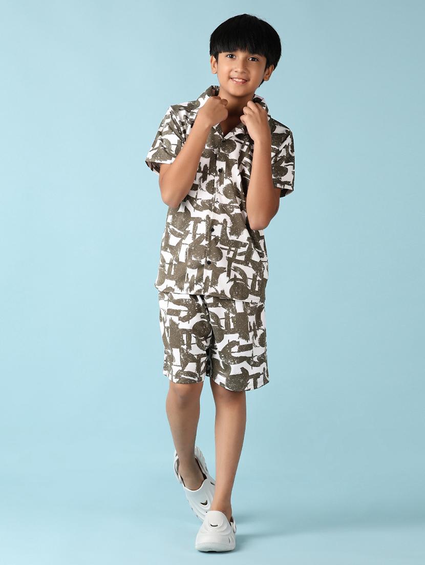 boys olive printed shorts set - 21550275 -  Standard Image - 1