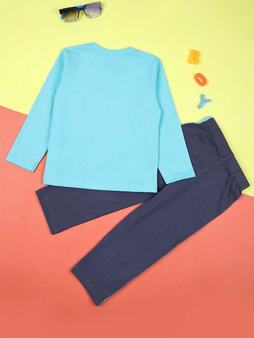 boys blue graphic printed full length set - 21550278 -  Standard Image - 1