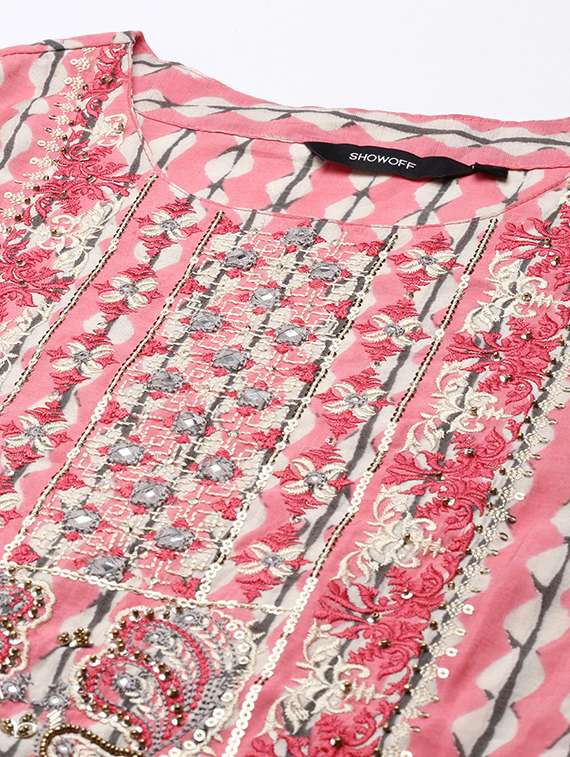 women peach printed kurta pant set with dupatta - 21550297 -  Standard Image - 6