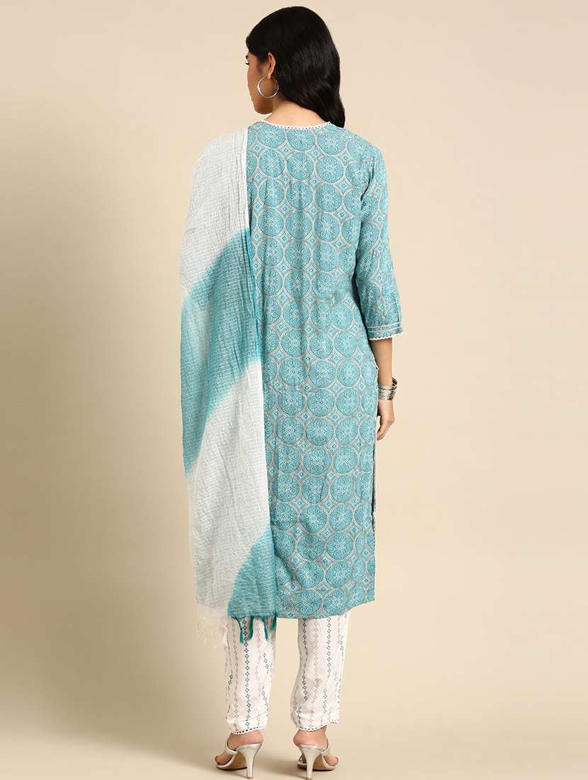 women three quarter sleeve kurta pant with dupatta set - 21550315 -  Standard Image - 1