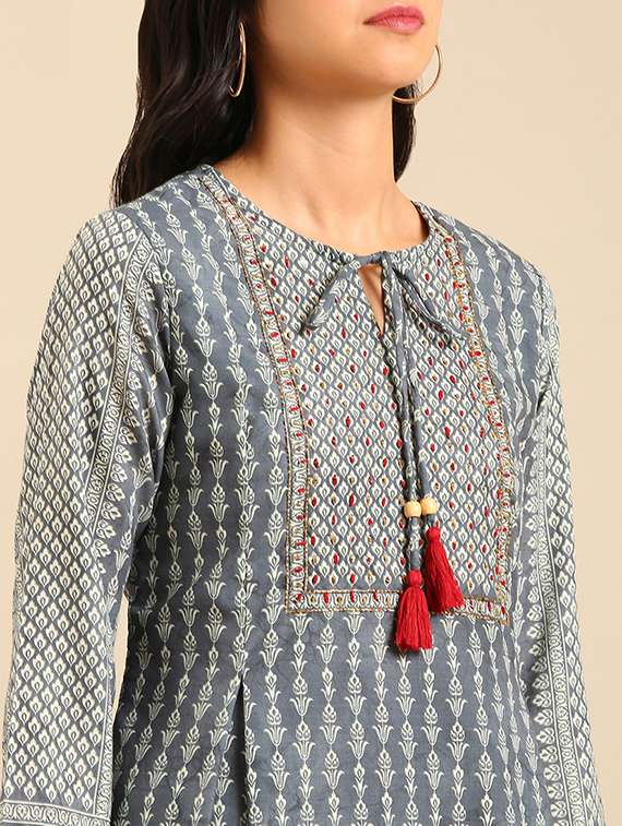 women grey printed kurta pant set  - 21550316 -  Standard Image - 4