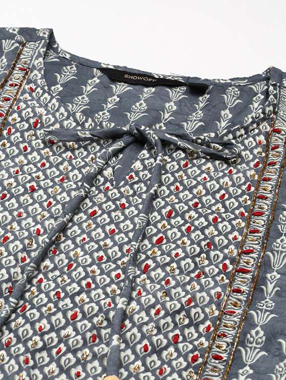 women grey printed kurta pant set  - 21550316 -  Standard Image - 6