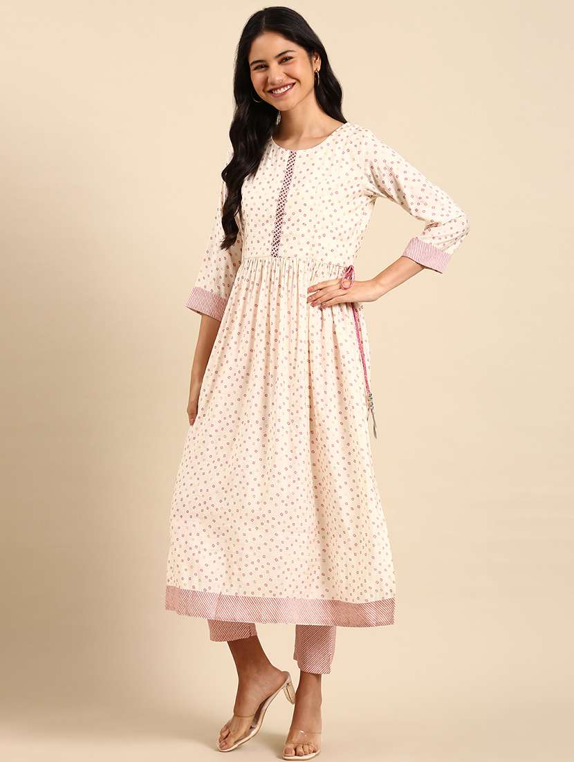 women bandhani print round neck kurta pant set - 21550324 -  Standard Image - 1