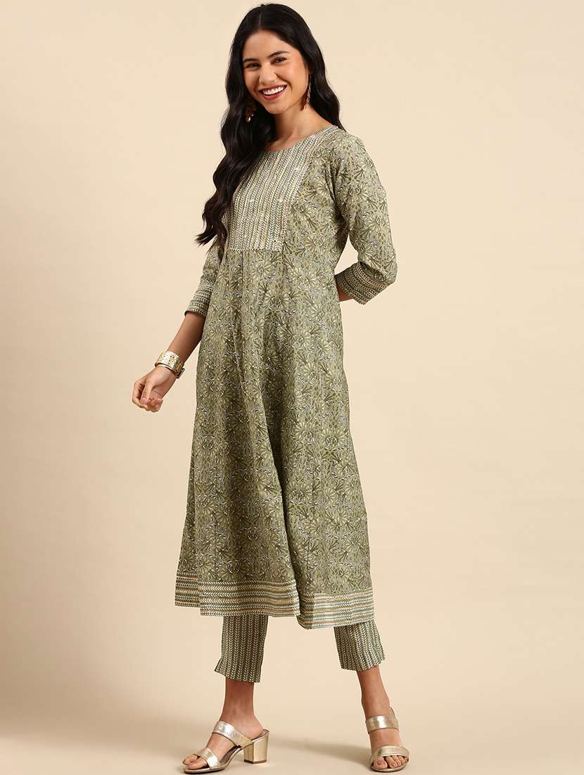 women printed three quater sleeve kurta pant set - 21550328 -  Standard Image - 1