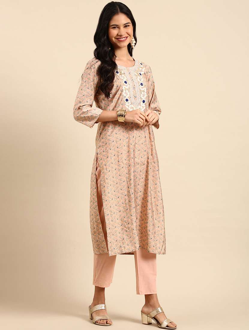 women printed three quarter sleeve kurta pant with dupatta set - 21550329 -  Standard Image - 1