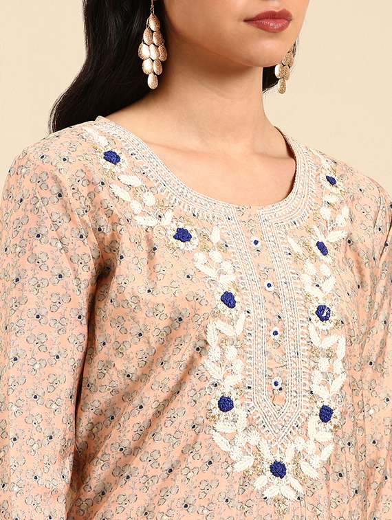 women printed three quarter sleeve kurta pant with dupatta set - 21550329 -  Standard Image - 4