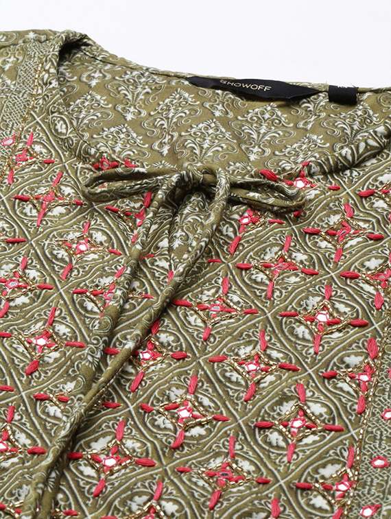 women printed tie-up neck kurta pant set - 21550333 -  Standard Image - 6