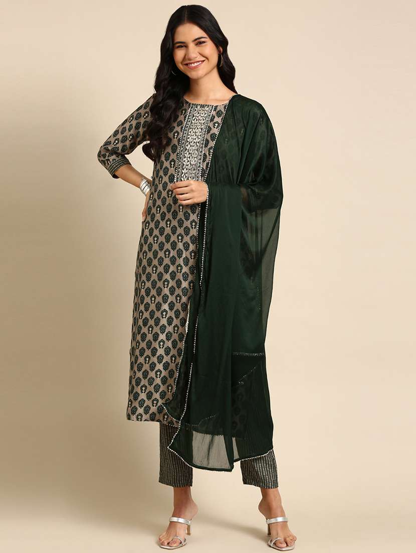 women three quarter sleeve kurta pant with dupatta set - 21550334 -  Standard Image - 1