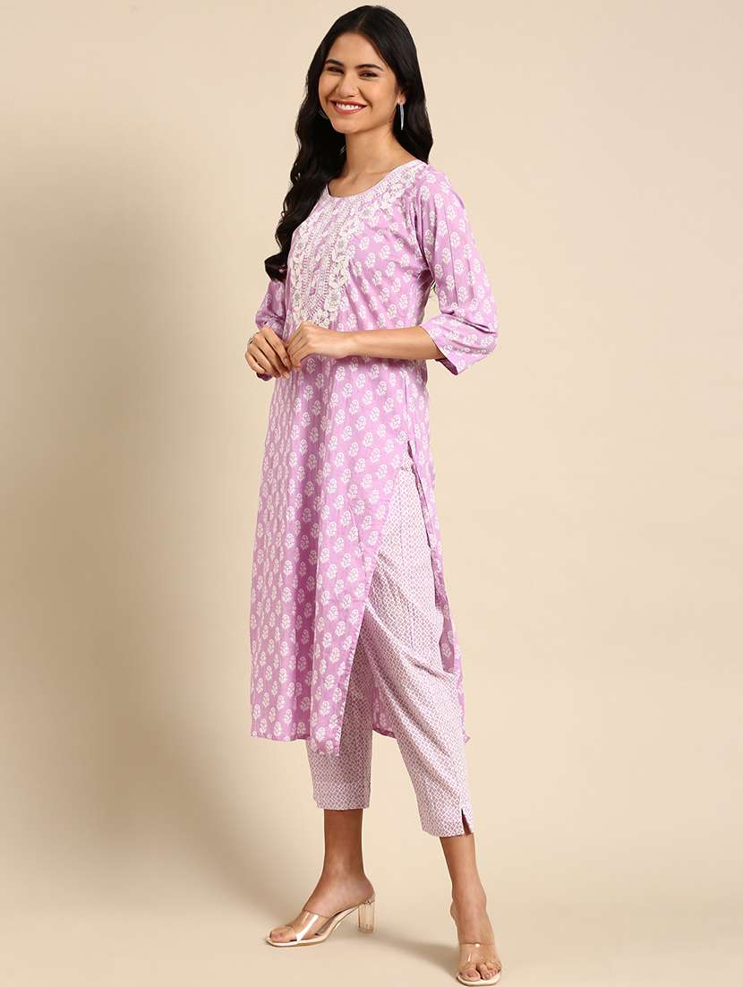 women three quarter sleeve kurta pant with dupatta set - 21550341 -  Standard Image - 1