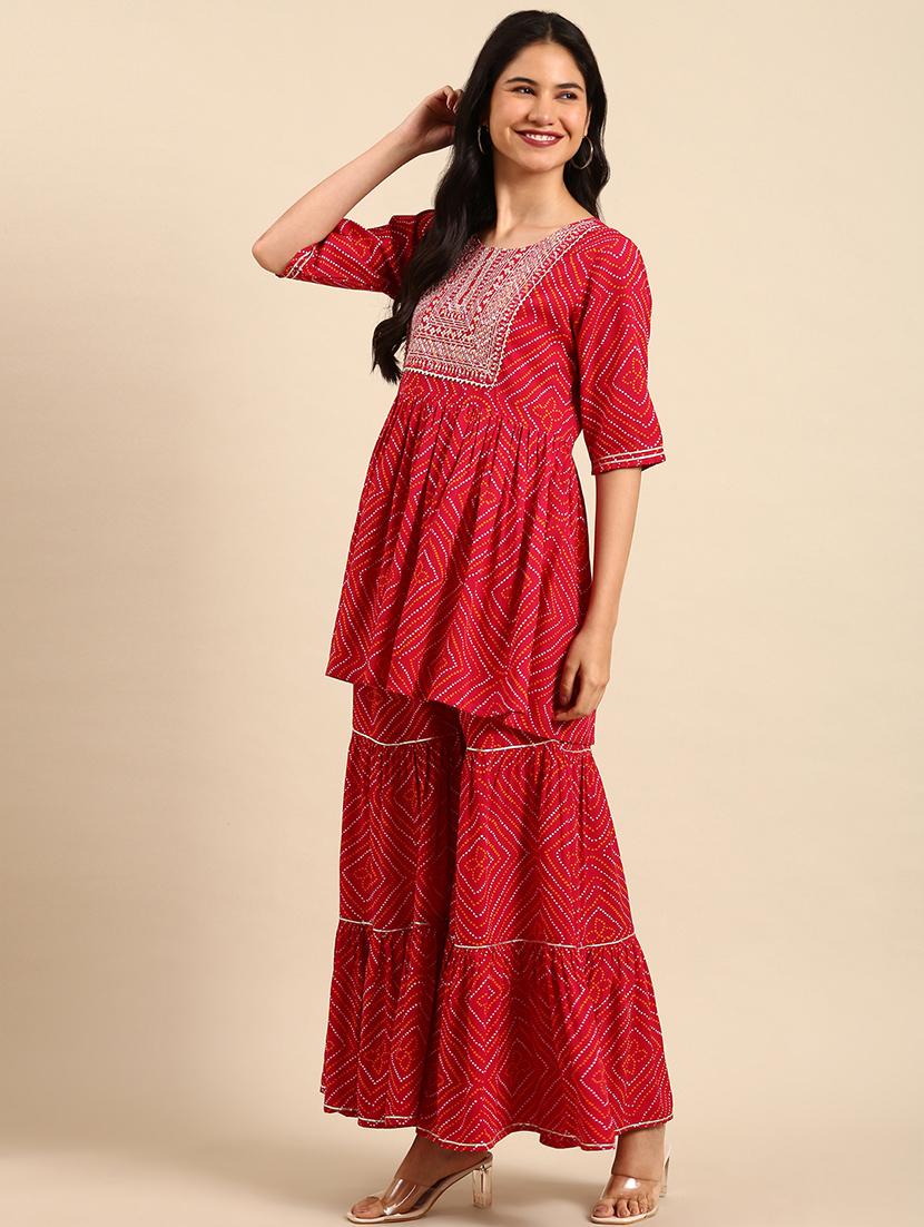 women printed kurta sharara with dupatta set - 21550358 - Standard Image - 1