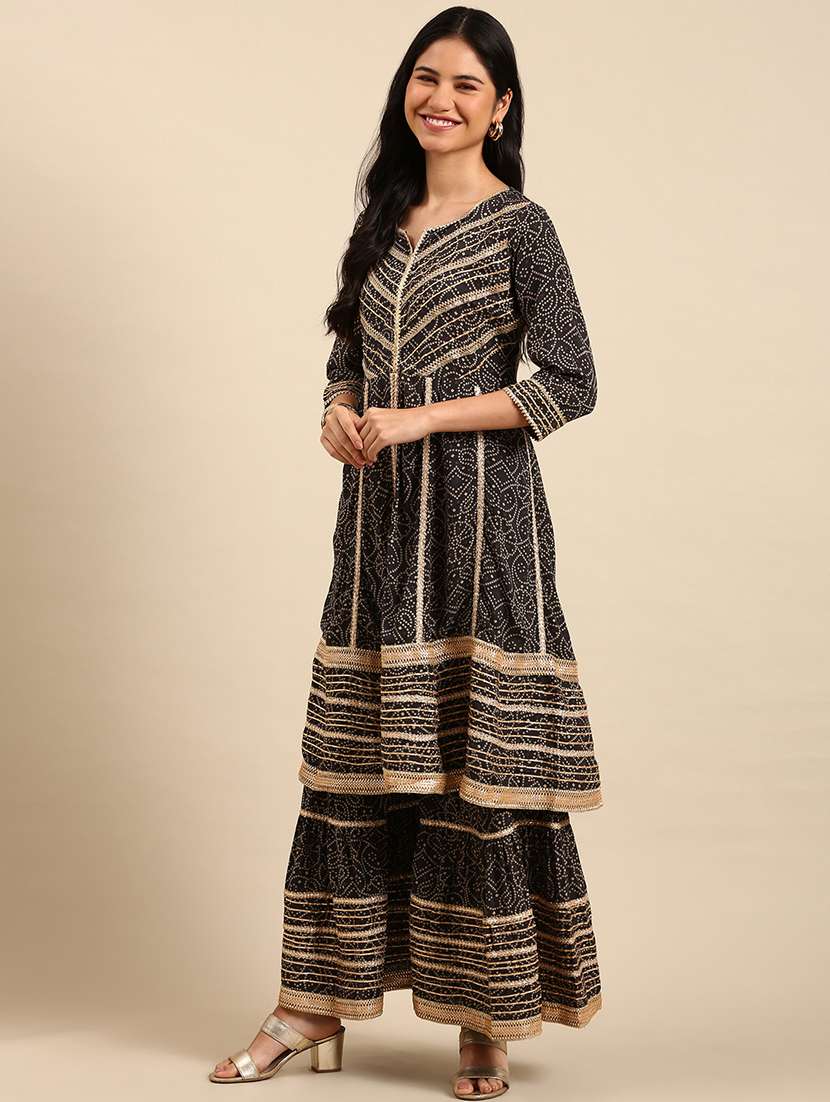 women black bandhani kurta sharara with dupatta set - 21550362 -  Standard Image - 1