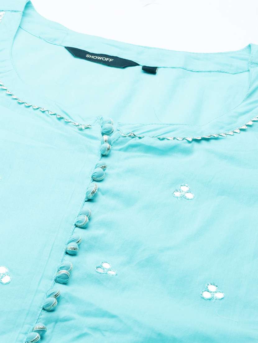 women mirror work kurta palazzo with dupatta set - 21550364 -  Standard Image - 6