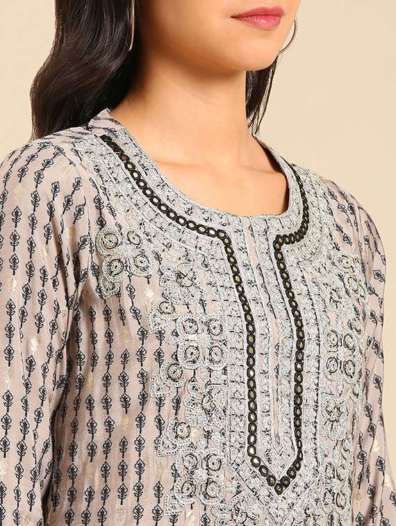 women grey printed kurta palazzo with dupatta set - 21550371 -  Standard Image - 4