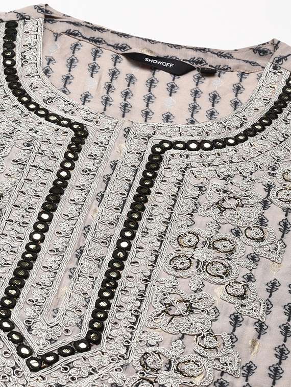 women grey printed kurta palazzo with dupatta set - 21550371 -  Standard Image - 6