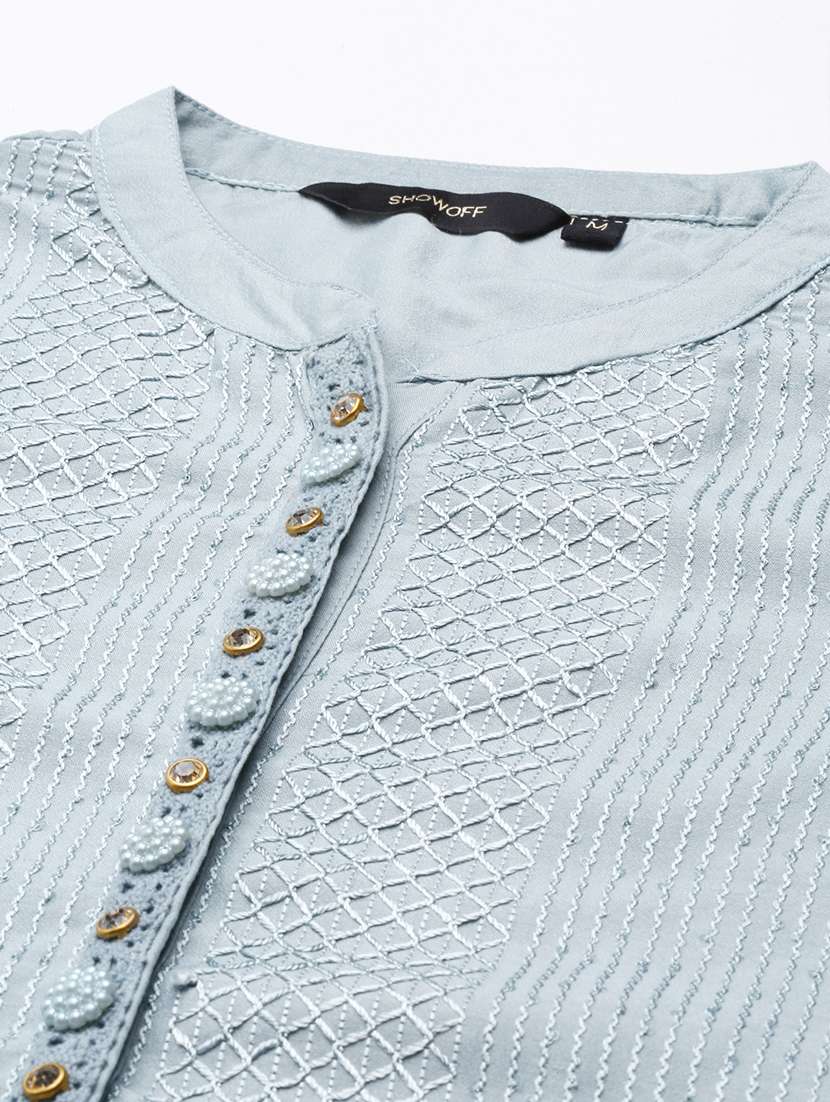 women embroidered mandarin neck kurta pant set - 21550379 -  Standard Image - 6