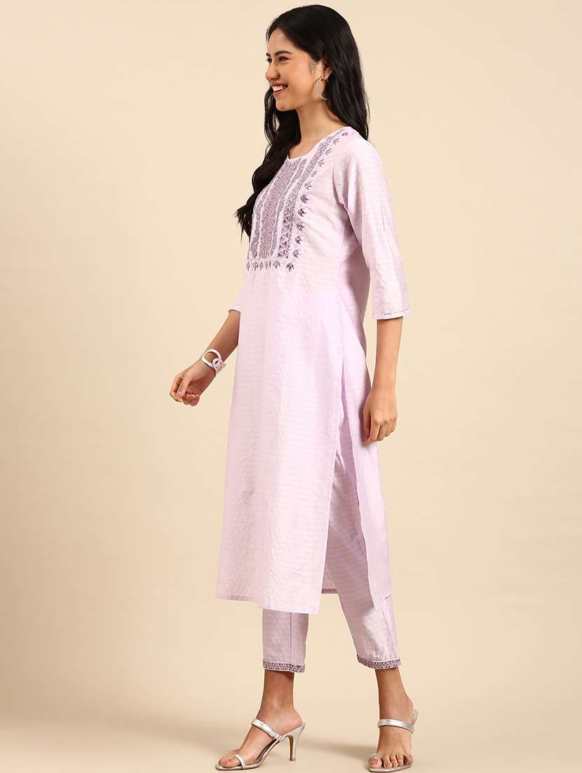 women lavender embroidered kurta pant set with dupatta - 21550383 -  Standard Image - 1