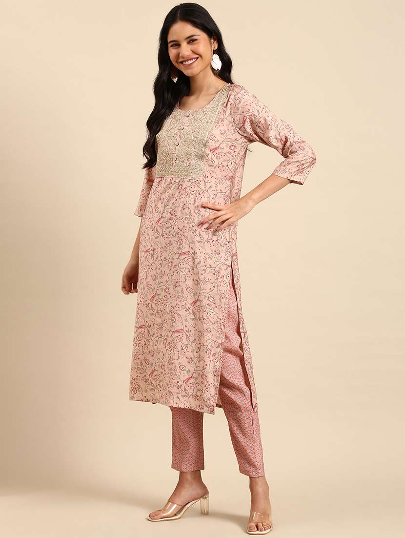 women floral three quarter sleeve kurta pant with dupatta set - 21550384 -  Standard Image - 1