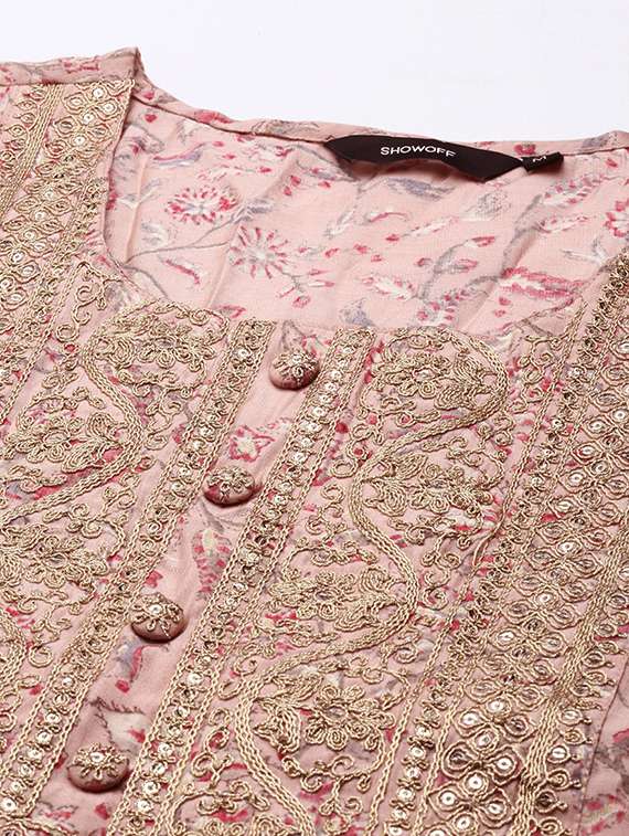 women floral three quarter sleeve kurta pant with dupatta set - 21550384 -  Standard Image - 6