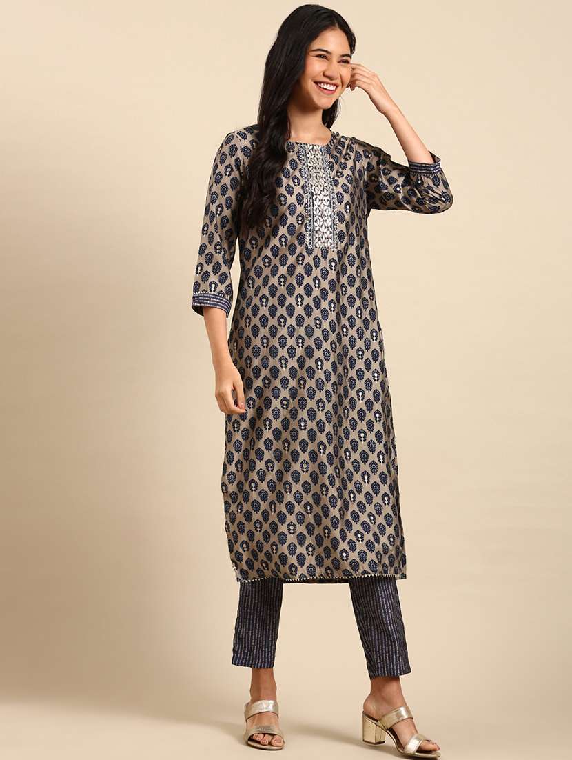 women three quarter sleeve kurta pant with dupatta set - 21550393 -  Standard Image - 1