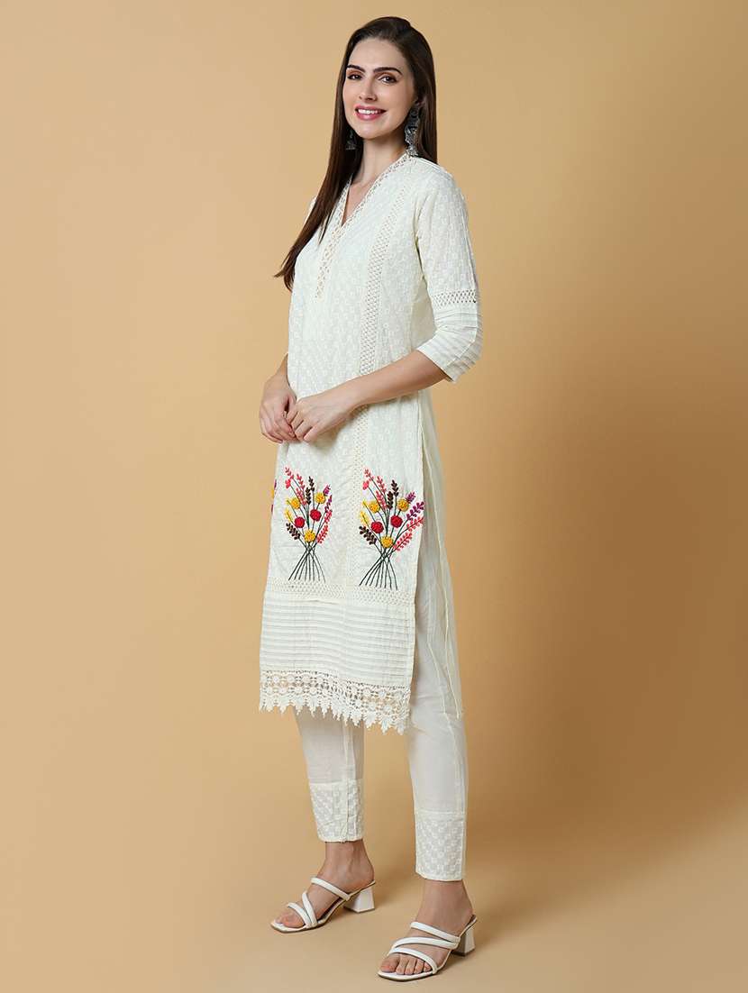 women three quarter sleeve kurta pant with dupatta set - 21550402 -  Standard Image - 1