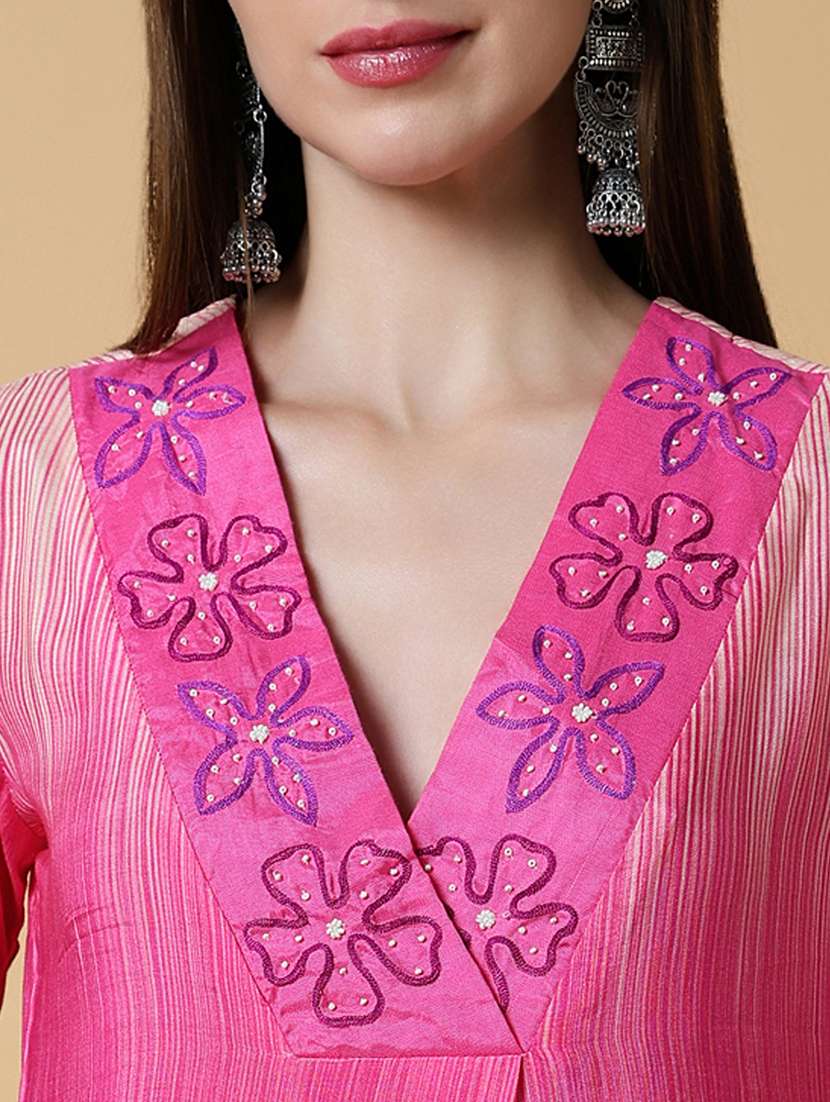 women pink ombre v neck kurta pant set with dupatta - 21550404 -  Standard Image - 4