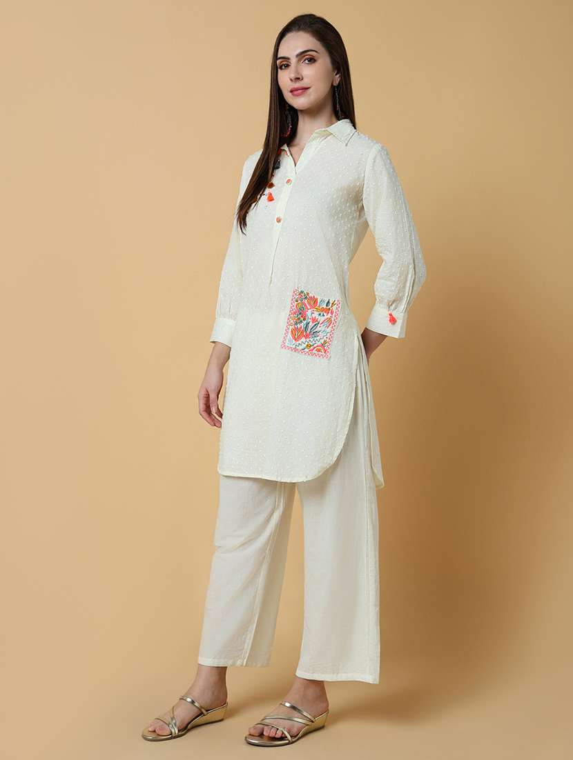 women off white embroidered kurta pant set - 21550405 -  Standard Image - 1