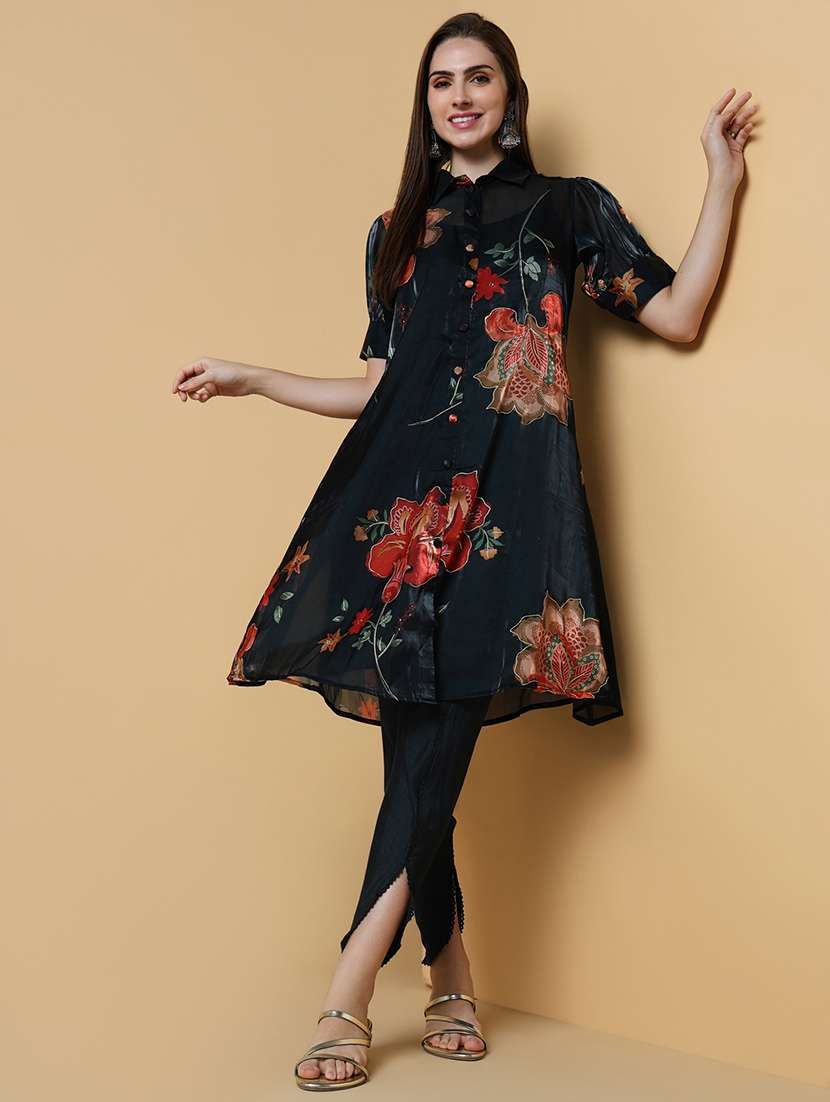 women green floral printed dhoti kurta set with slip inner  - 21550408 -  Standard Image - 4