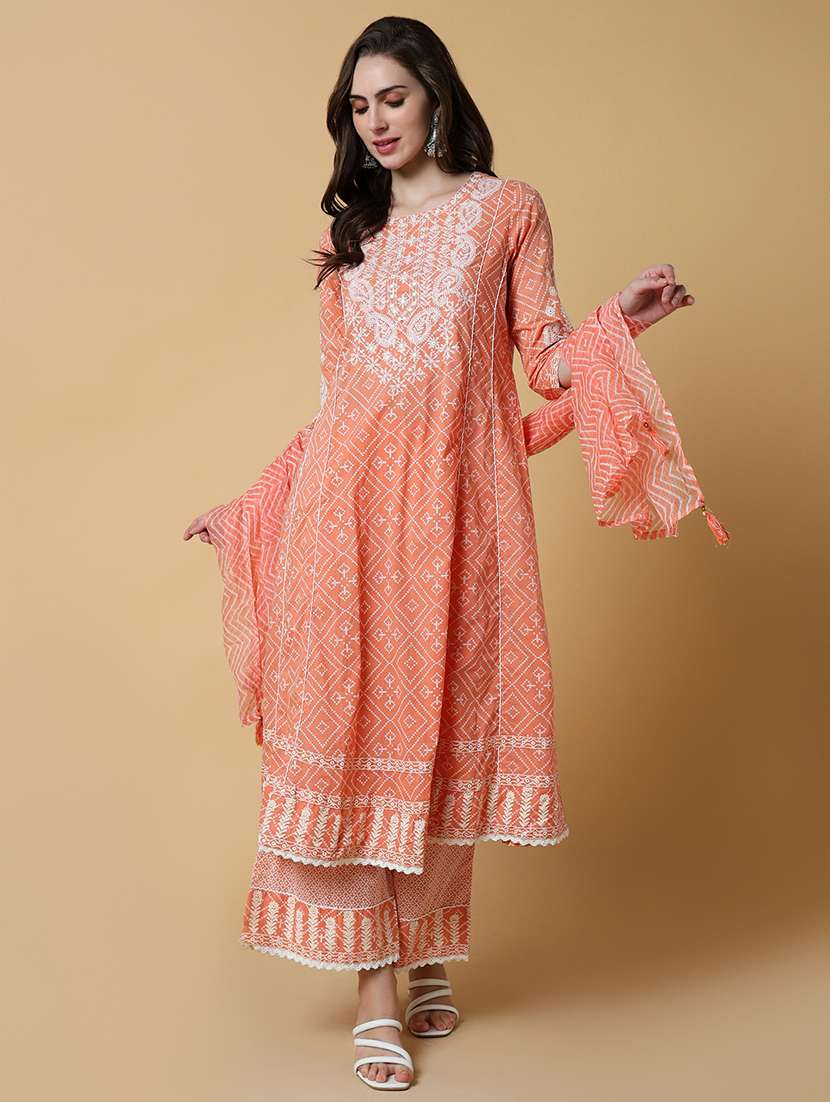women orange embroidered kurta palazzo set with dupatta - 21550426 -  Standard Image - 1