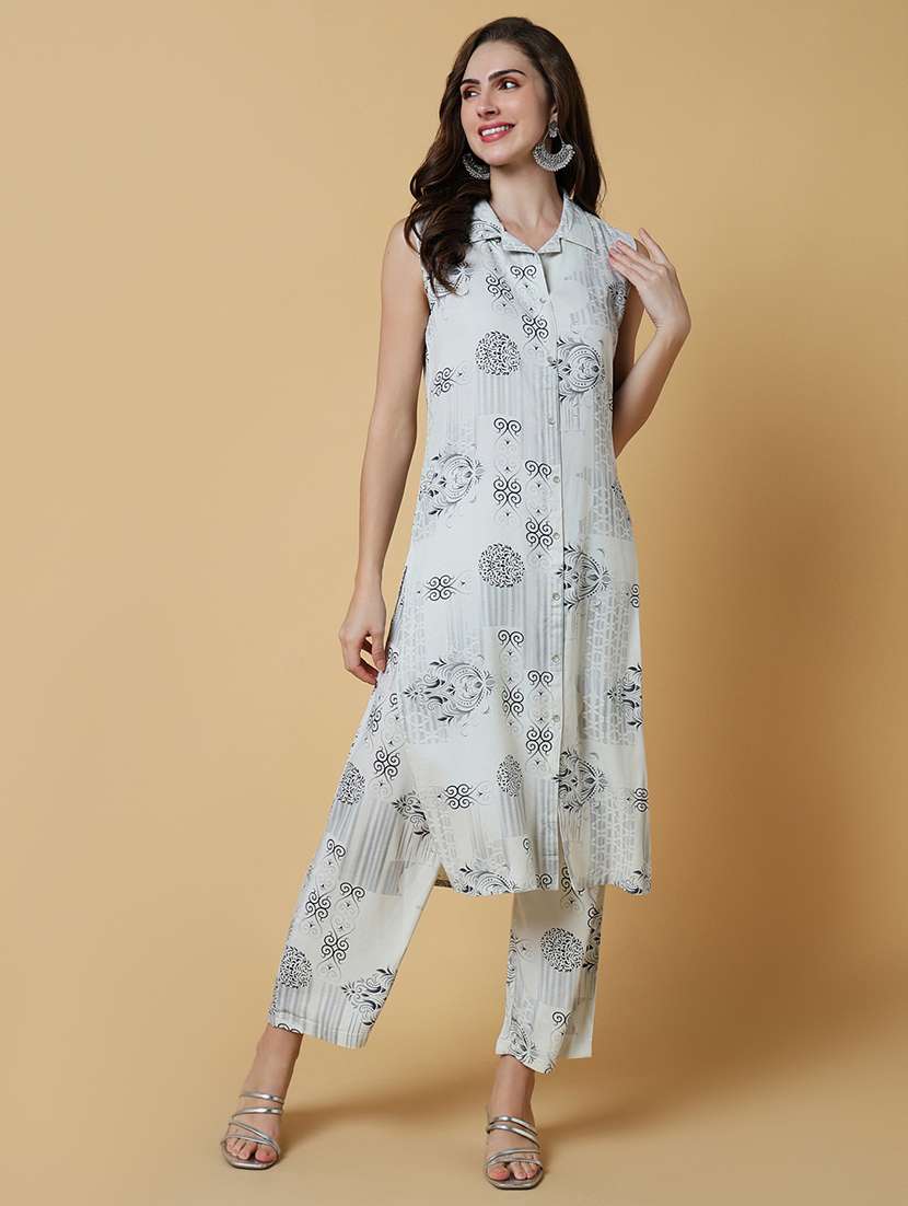 women printed sleeveless kurta pant set - 21550429 -  Standard Image - 1