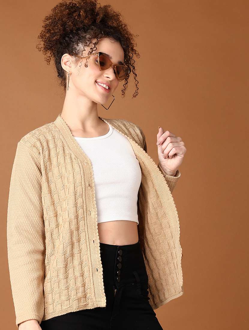 women self design long sleeve cardigan - 21550491 -  Standard Image - 1