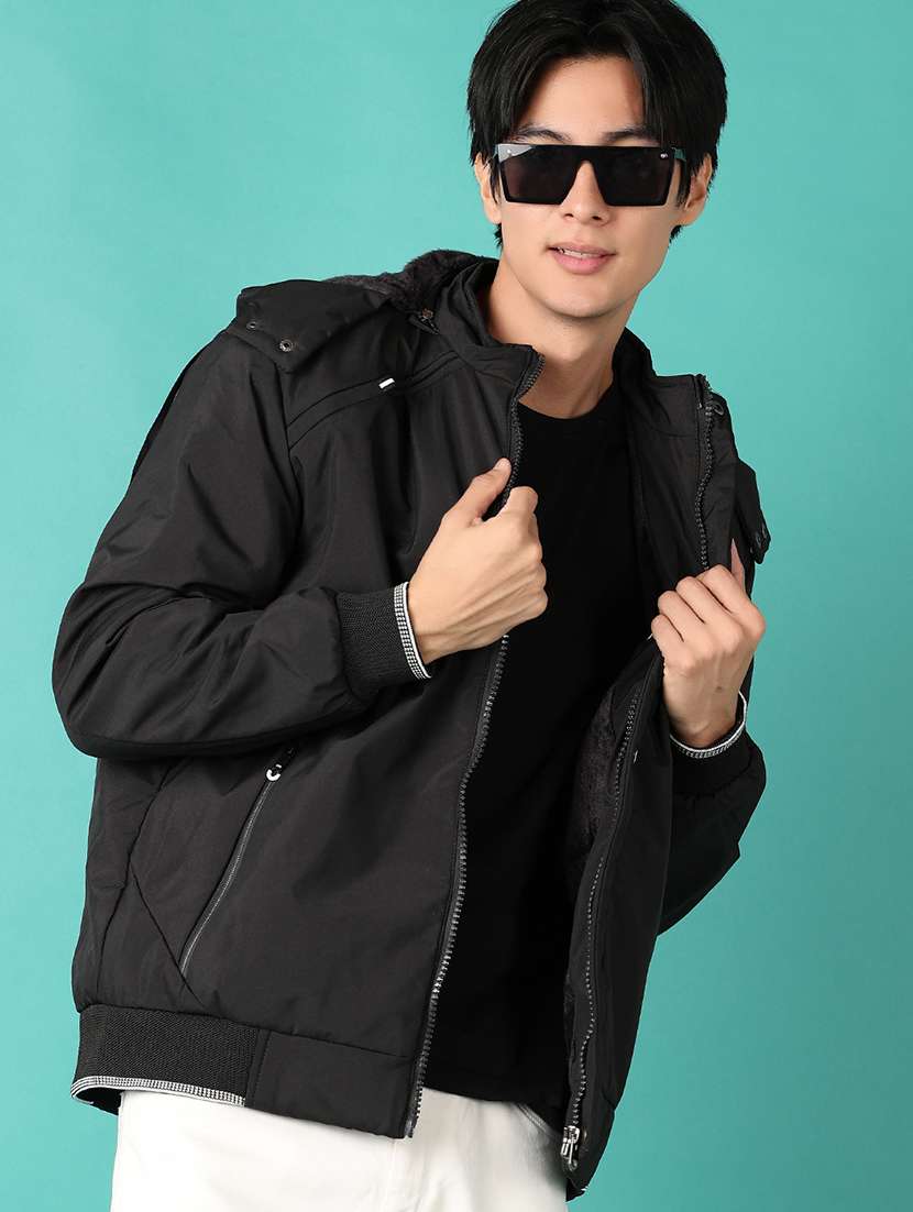men black solid casual jacket - 21550505 -  Standard Image - 1