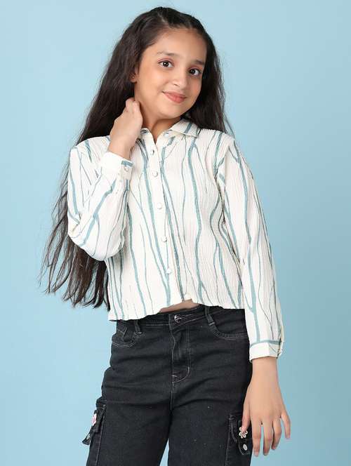 girls white printed long sleeve shirts top - 21550509 -  Standard Image - 0