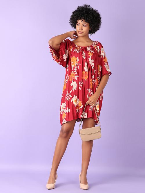 women red floral printed a-line dress - 21550545 - Standard Image - 0