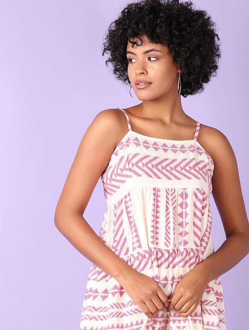 women off white printed sleeveless tiered dress - 21550546 -  Standard Image - 4