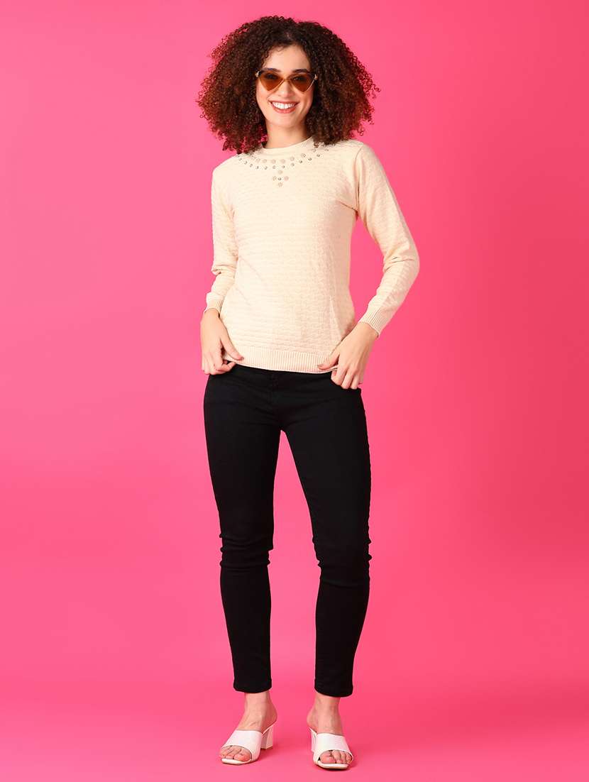 women beige long sleeve pullover sweater - 21550558 -  Standard Image - 4