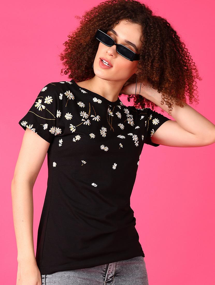 women round neck front print t-shirt - 21550597 -  Standard Image - 1
