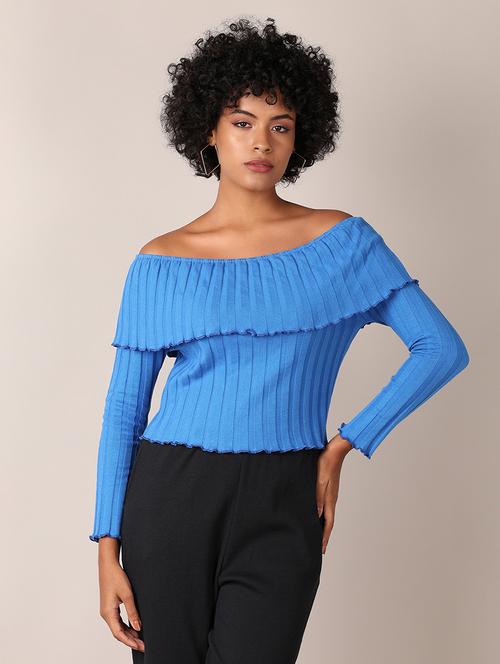 women solid long sleeves off shoulder top - 21550616 - Standard Image - 0
